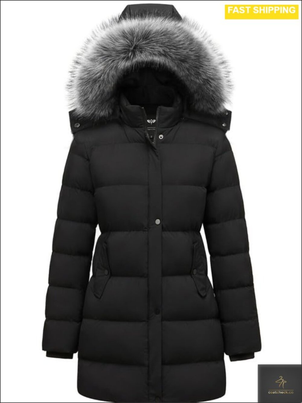 Women's Winter Puffer Coat Removable Faux Fur Hood Warm Snow Jacket Slim Fit